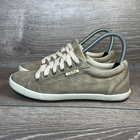 Taos Star Green Sage Distressed Khaki Canvas Women’s Sz 6/EU 37 Low Lace Up Shoe - Picture 3 of 11